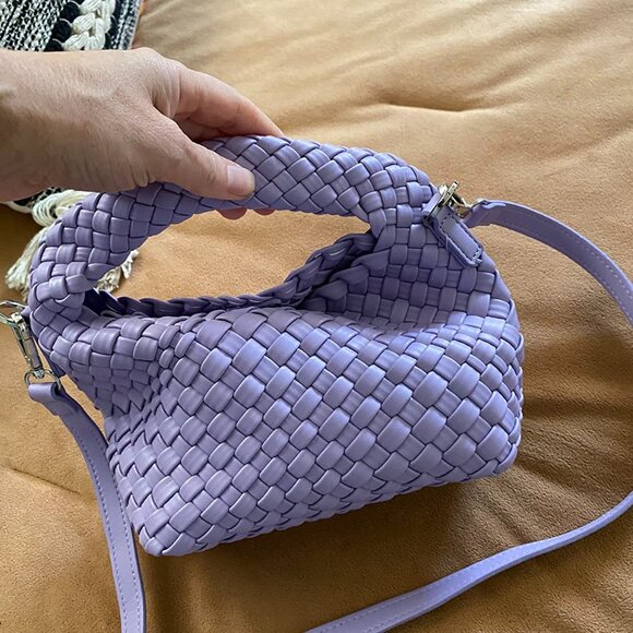 Neiman Marcus Small Purple Woven Chic Vegan Leather Handbag - Picture 1 of 5